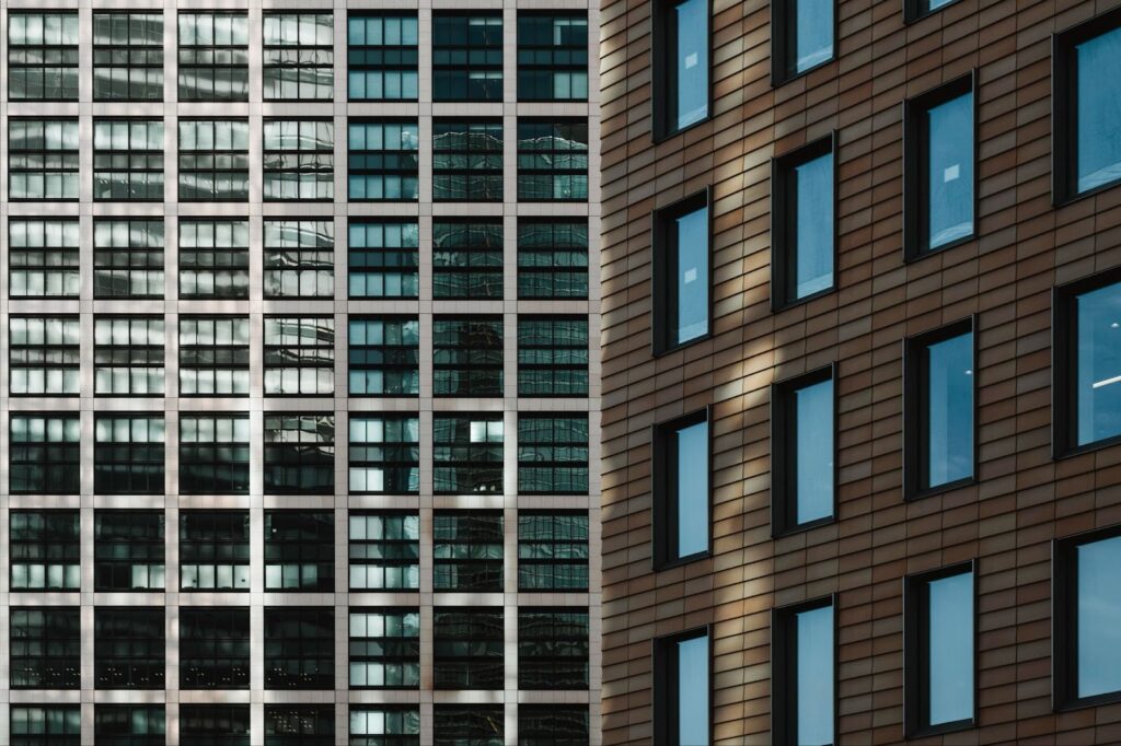 Close up of modern buildings