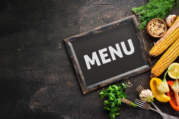 Menu board next to products