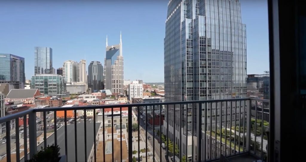 View of the city from the apartment balcony